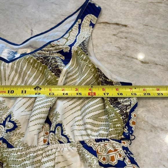 Anthropologie Edme & Esyllte Silk Kerchief Mini Dress – Blue/Green Geo – Large - Picture 10 of 14